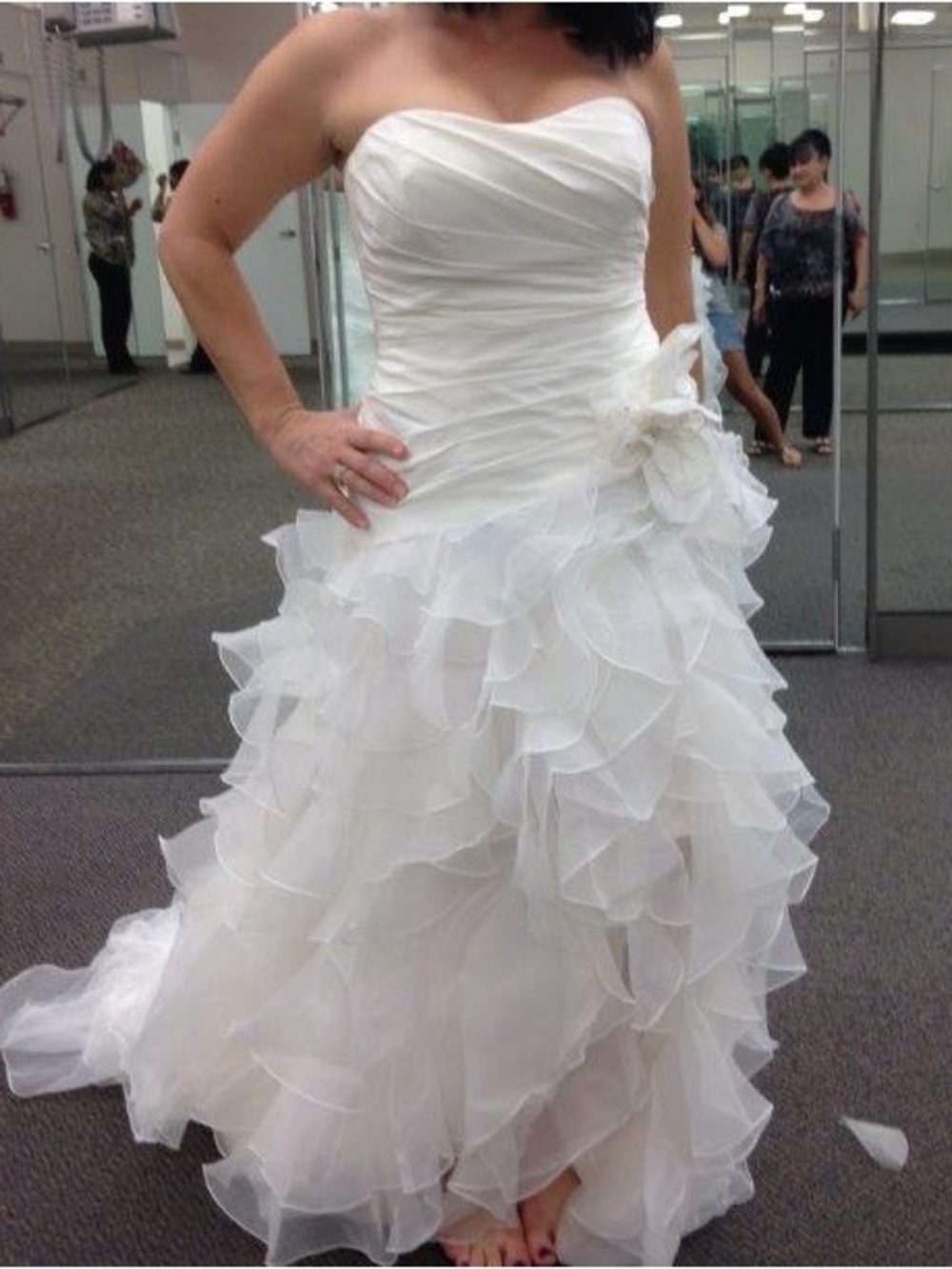 Never Worn David's Bridal Strapless Ruffled Wedding Gown with Veil